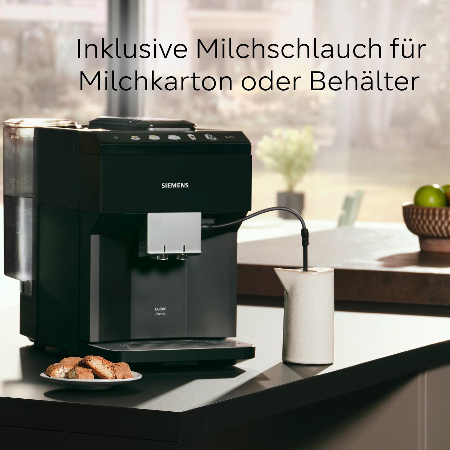 Siemens Kaffeevollautomat EQ500 TP511E19, App-Steuerung, Cold Brew, Vollfarbdisplay, Doppeltassenfunktion, autom. Dampfreinigung, einfache Wartung, schwarz