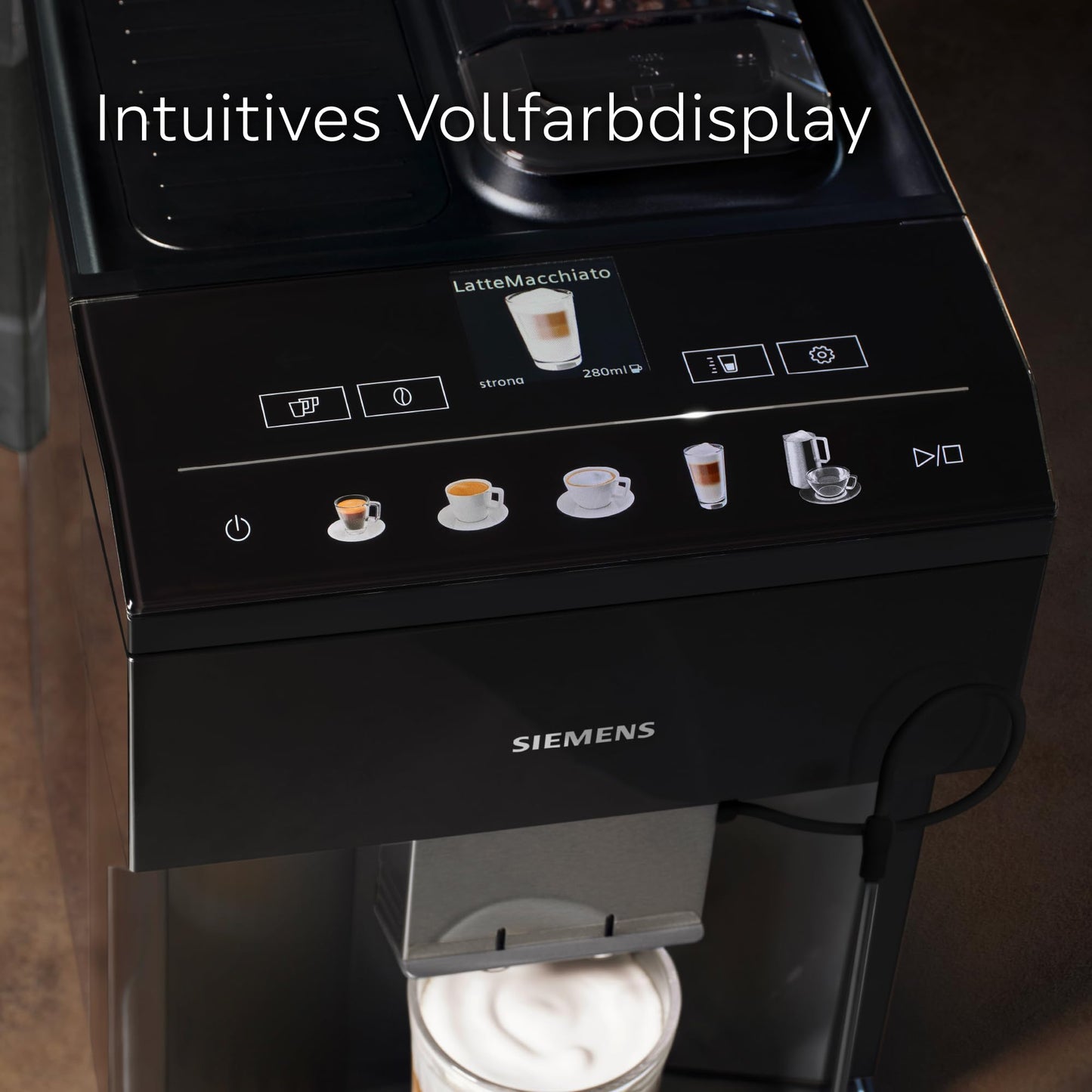 Siemens Kaffeevollautomat EQ500 TP511E19, App-Steuerung, Cold Brew, Vollfarbdisplay, Doppeltassenfunktion, autom. Dampfreinigung, einfache Wartung, schwarz