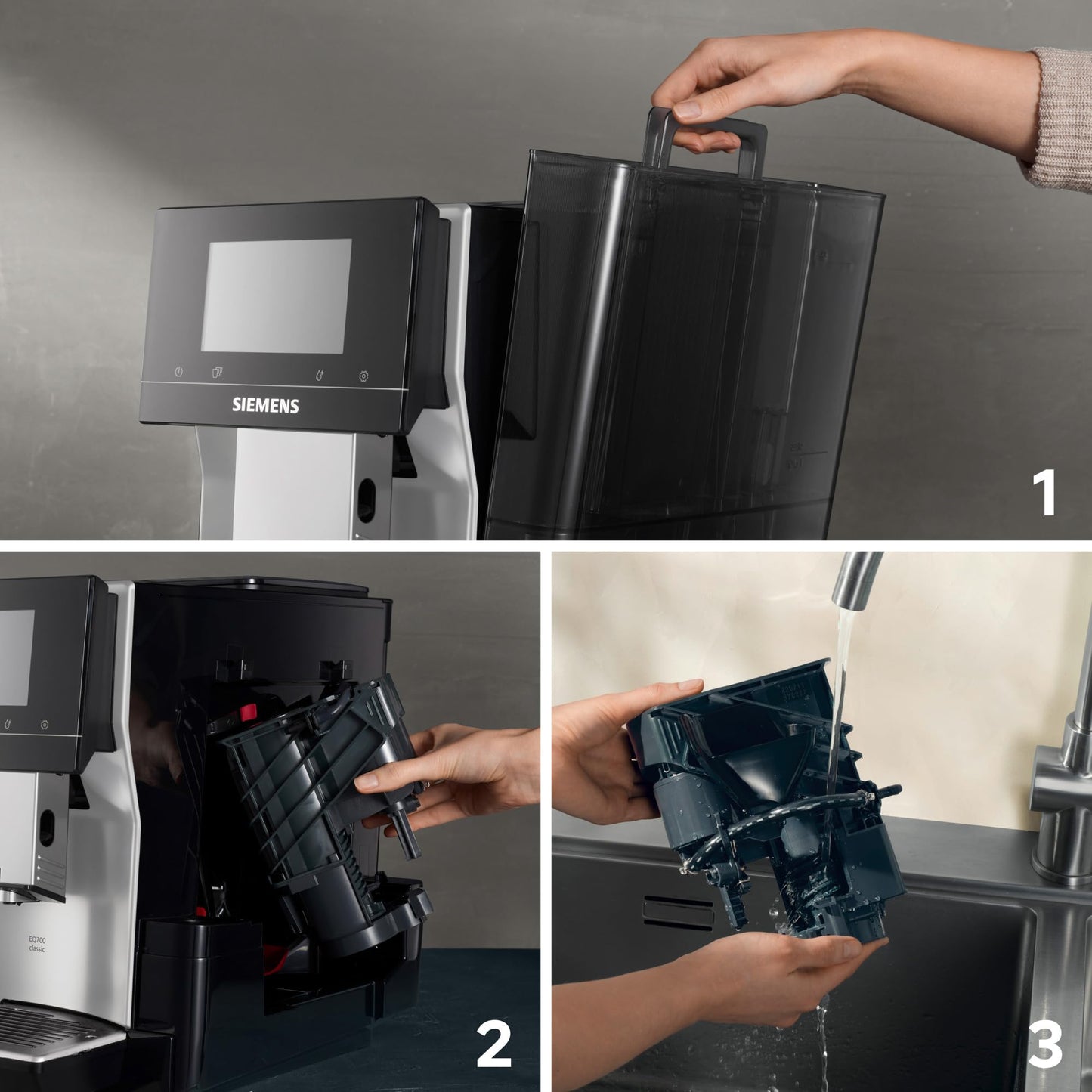 Siemens Kaffeevollautomat EQ700 classic TP715E17, App-Steuerung, Cold Brew, Full-Touch-Display, bis zu 10 individ. Kaffeekreationen als Favoriten, autom. Dampfreinigung, 1500 W, inox silver metallic