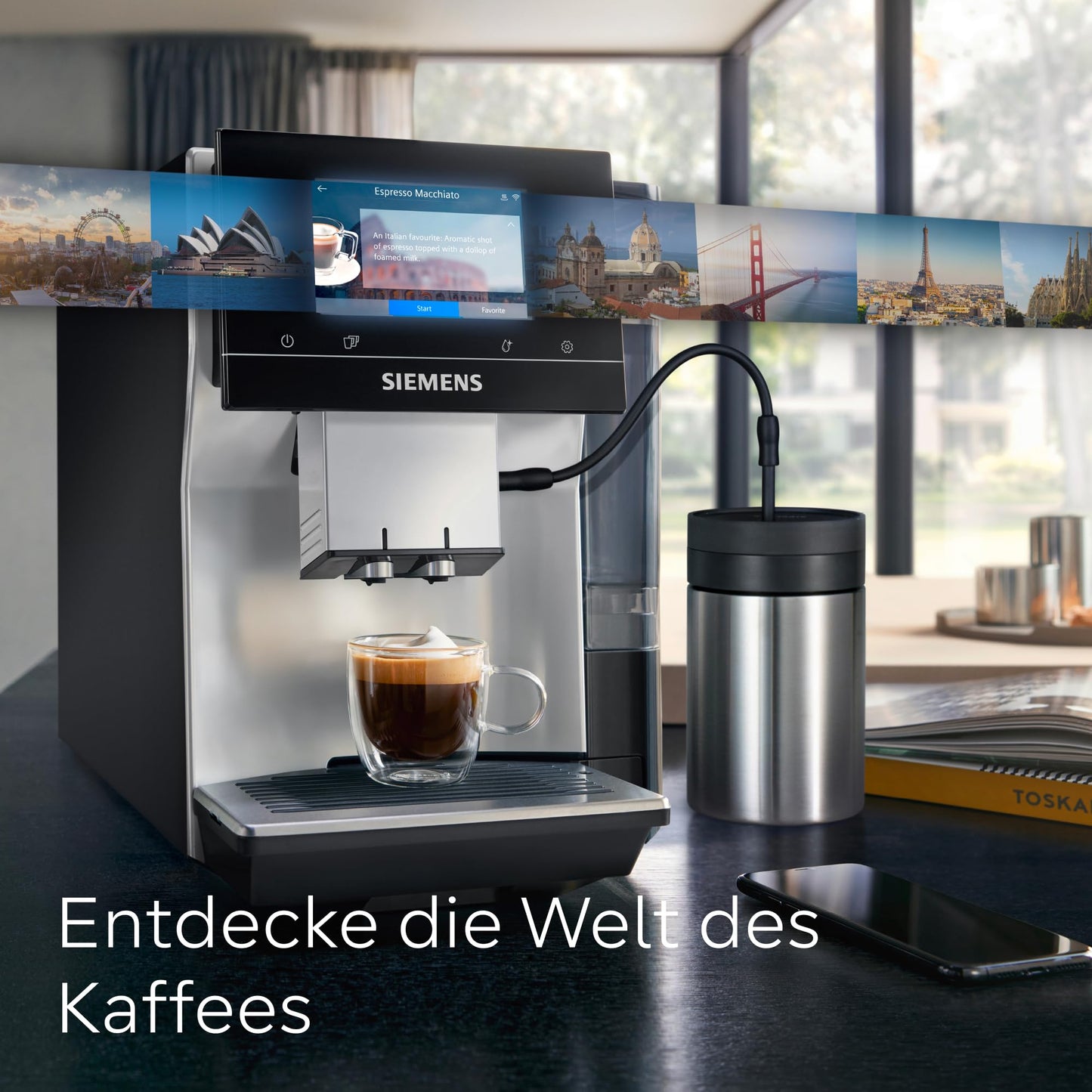 Siemens Kaffeevollautomat EQ700 classic TP715E17, App-Steuerung, Cold Brew, Full-Touch-Display, bis zu 10 individ. Kaffeekreationen als Favoriten, autom. Dampfreinigung, 1500 W, inox silver metallic