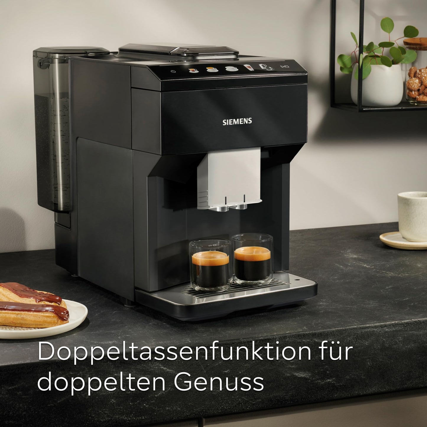 Siemens Kaffeevollautomat EQ500 TP511E19, App-Steuerung, Cold Brew, Vollfarbdisplay, Doppeltassenfunktion, autom. Dampfreinigung, einfache Wartung, schwarz